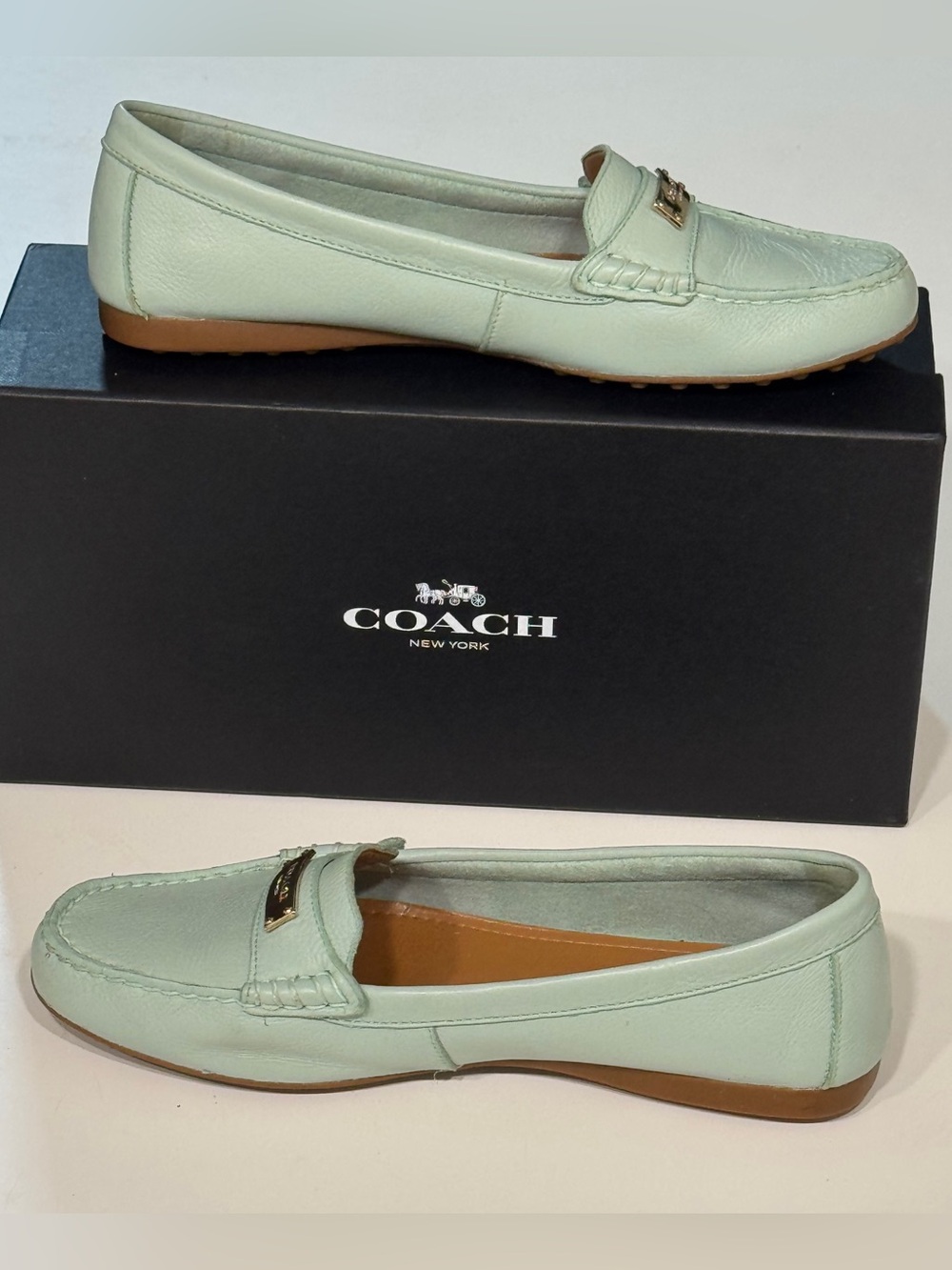 Coach Frederica Mint Green Pebble Leather Loafer Flat Women Shoes A5175 Size 9M
